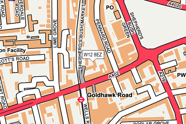 W12 8EZ map - OS OpenMap – Local (Ordnance Survey)