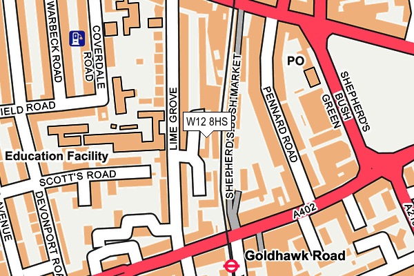 W12 8HS map - OS OpenMap – Local (Ordnance Survey)