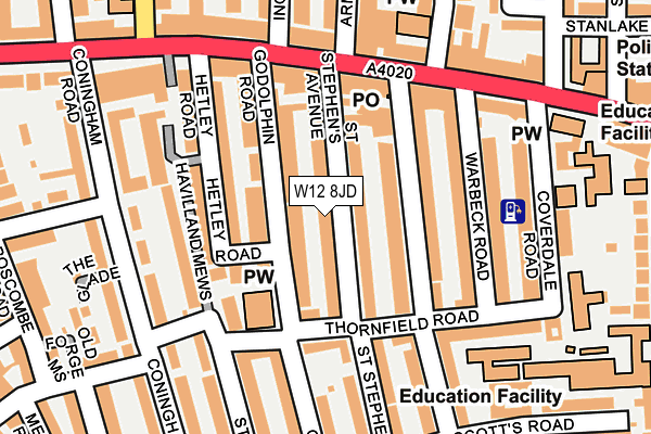 W12 8JD map - OS OpenMap – Local (Ordnance Survey)