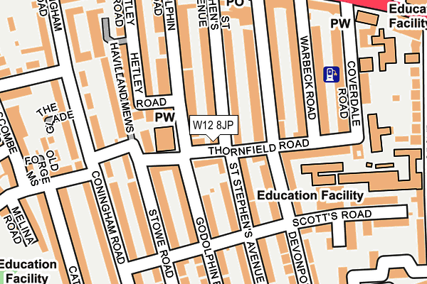 W12 8JP map - OS OpenMap – Local (Ordnance Survey)