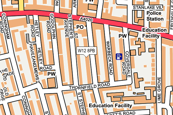 W12 8PB map - OS OpenMap – Local (Ordnance Survey)