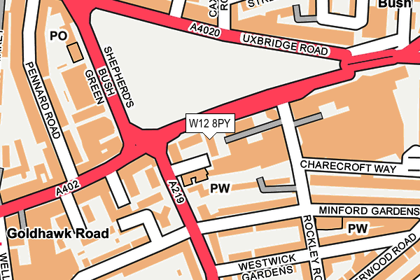 W12 8PY map - OS OpenMap – Local (Ordnance Survey)