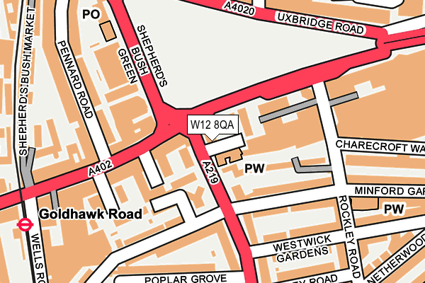 W12 8QA map - OS OpenMap – Local (Ordnance Survey)