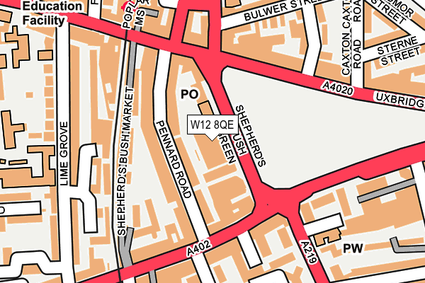 W12 8QE map - OS OpenMap – Local (Ordnance Survey)