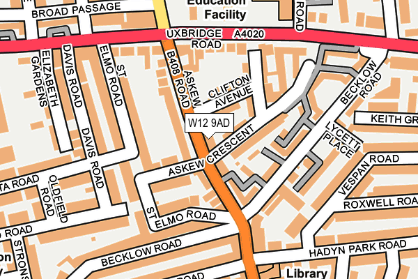 W12 9AD map - OS OpenMap – Local (Ordnance Survey)