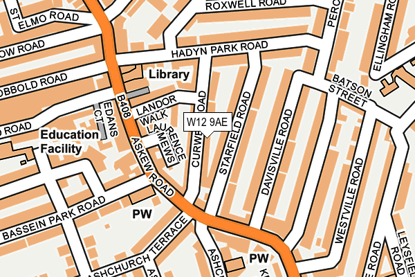 W12 9AE map - OS OpenMap – Local (Ordnance Survey)