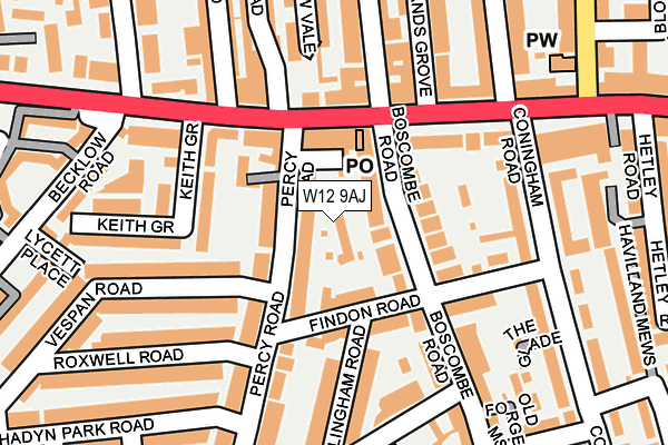 W12 9AJ map - OS OpenMap – Local (Ordnance Survey)