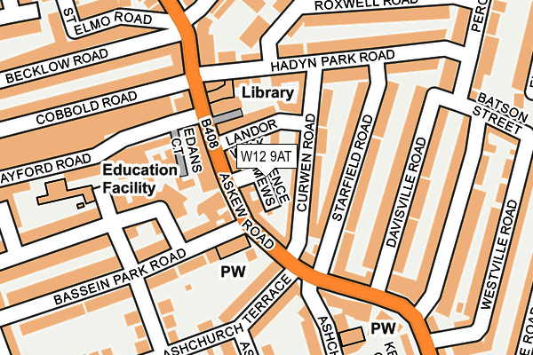 W12 9AT map - OS OpenMap – Local (Ordnance Survey)