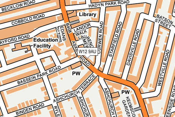 W12 9AU map - OS OpenMap – Local (Ordnance Survey)