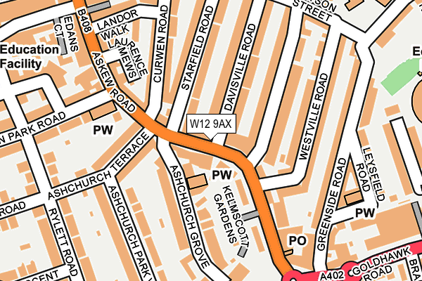 W12 9AX map - OS OpenMap – Local (Ordnance Survey)