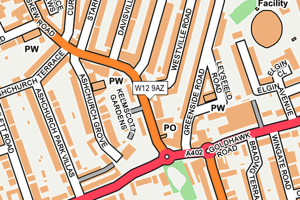 W12 9AZ map - OS OpenMap – Local (Ordnance Survey)