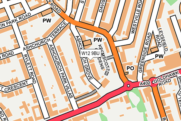 W12 9BU map - OS OpenMap – Local (Ordnance Survey)