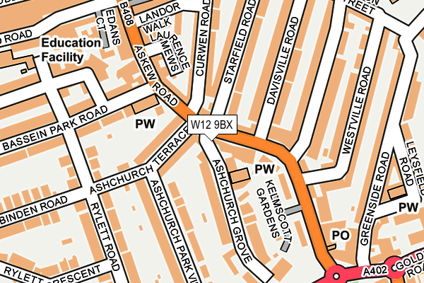 W12 9BX map - OS OpenMap – Local (Ordnance Survey)