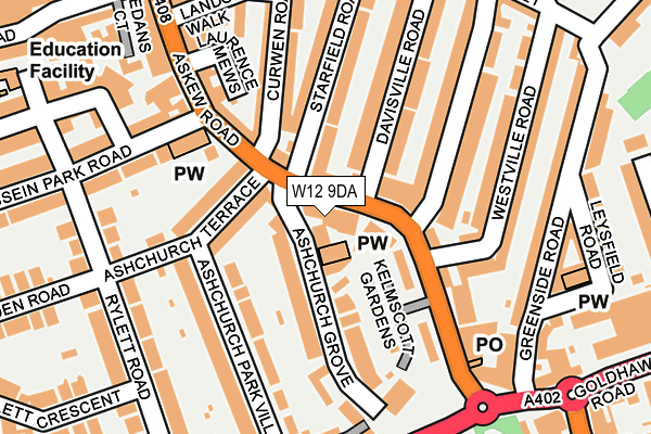 W12 9DA map - OS OpenMap – Local (Ordnance Survey)