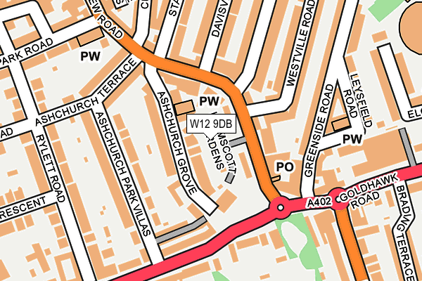 W12 9DB map - OS OpenMap – Local (Ordnance Survey)