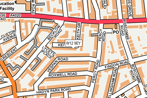 W12 9EY map - OS OpenMap – Local (Ordnance Survey)