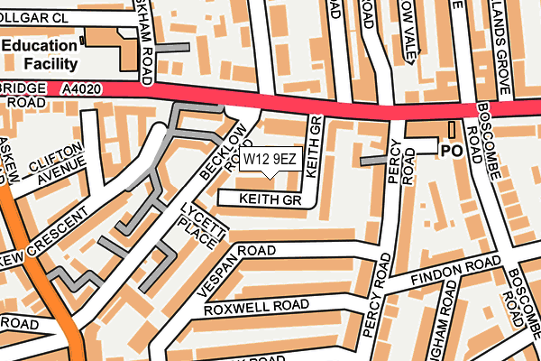 W12 9EZ map - OS OpenMap – Local (Ordnance Survey)