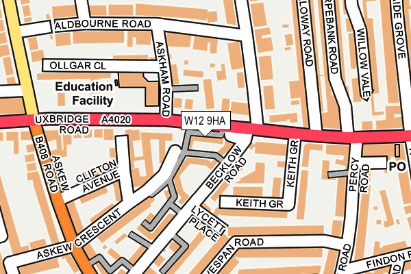 W12 9HA map - OS OpenMap – Local (Ordnance Survey)