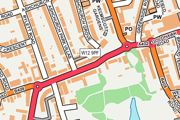 W12 9PF map - OS OpenMap – Local (Ordnance Survey)