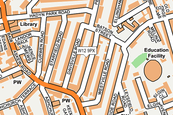 W12 9PX map - OS OpenMap – Local (Ordnance Survey)
