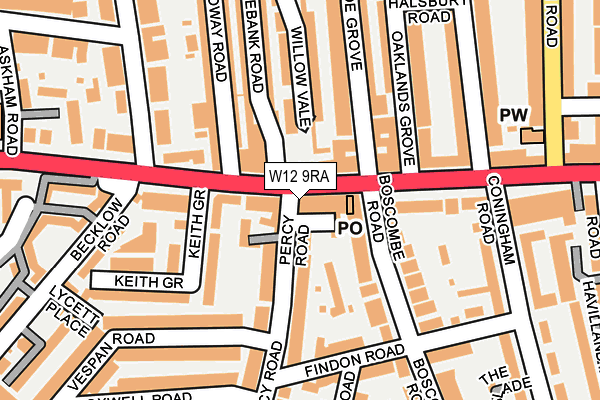 W12 9RA map - OS OpenMap – Local (Ordnance Survey)