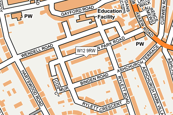 W12 9RW map - OS OpenMap – Local (Ordnance Survey)