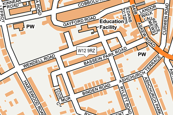 W12 9RZ map - OS OpenMap – Local (Ordnance Survey)