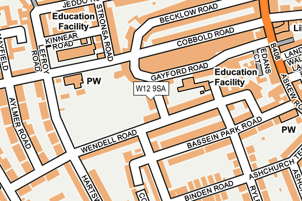 W12 9SA map - OS OpenMap – Local (Ordnance Survey)