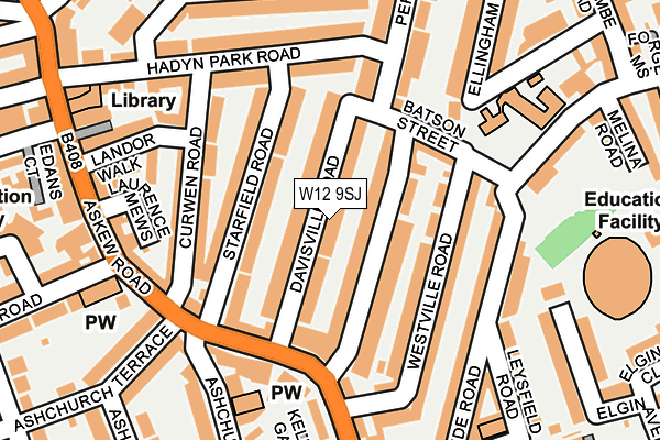 W12 9SJ map - OS OpenMap – Local (Ordnance Survey)