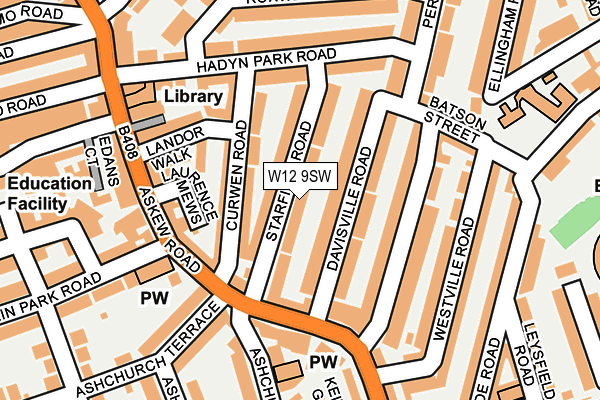 W12 9SW map - OS OpenMap – Local (Ordnance Survey)