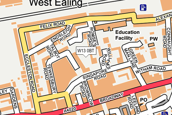 W13 0BT map - OS OpenMap – Local (Ordnance Survey)