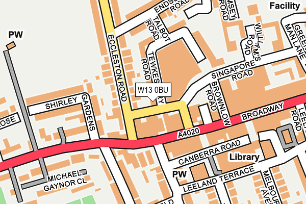W13 0BU map - OS OpenMap – Local (Ordnance Survey)