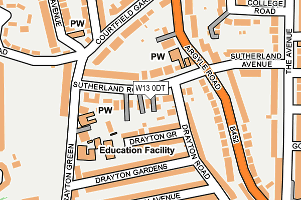 W13 0DT map - OS OpenMap – Local (Ordnance Survey)