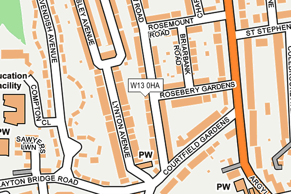 W13 0HA map - OS OpenMap – Local (Ordnance Survey)