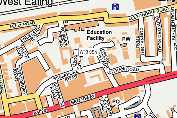 W13 0SN map - OS OpenMap – Local (Ordnance Survey)