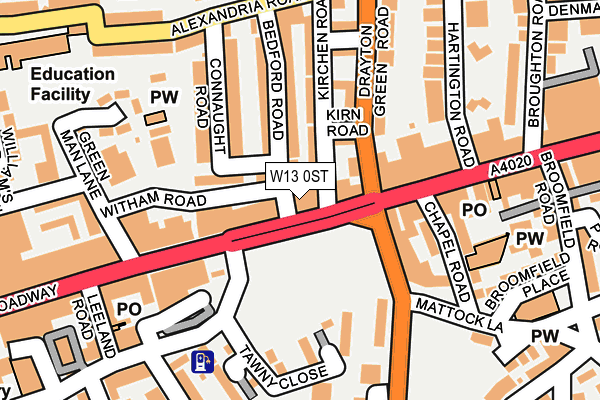 W13 0ST map - OS OpenMap – Local (Ordnance Survey)