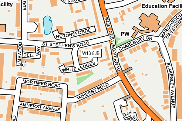 W13 8JB map - OS OpenMap – Local (Ordnance Survey)