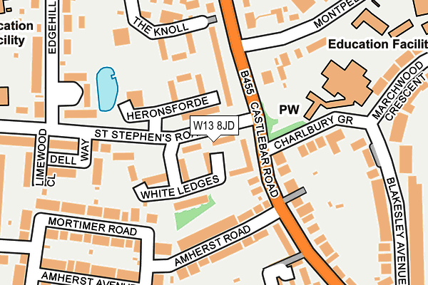 W13 8JD map - OS OpenMap – Local (Ordnance Survey)
