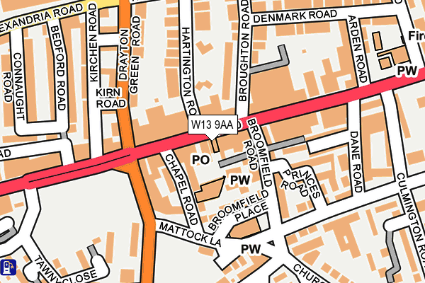 W13 9AA map - OS OpenMap – Local (Ordnance Survey)