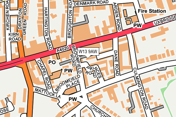 W13 9AW map - OS OpenMap – Local (Ordnance Survey)