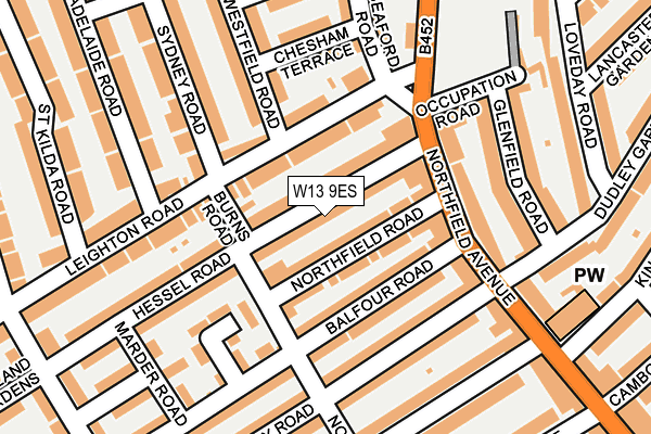 W13 9ES map - OS OpenMap – Local (Ordnance Survey)