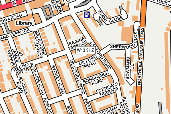 W13 9HZ map - OS OpenMap – Local (Ordnance Survey)