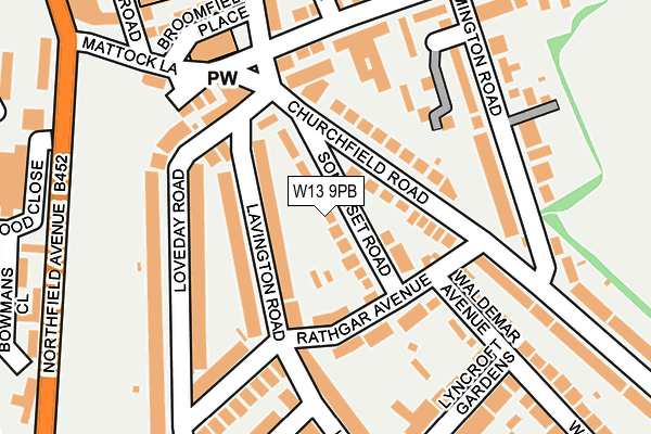 W13 9PB map - OS OpenMap – Local (Ordnance Survey)