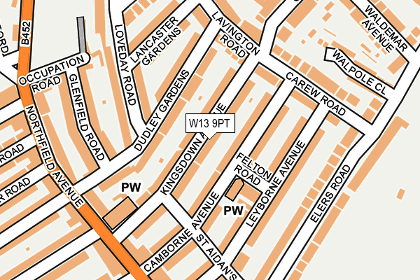 W13 9PT map - OS OpenMap – Local (Ordnance Survey)