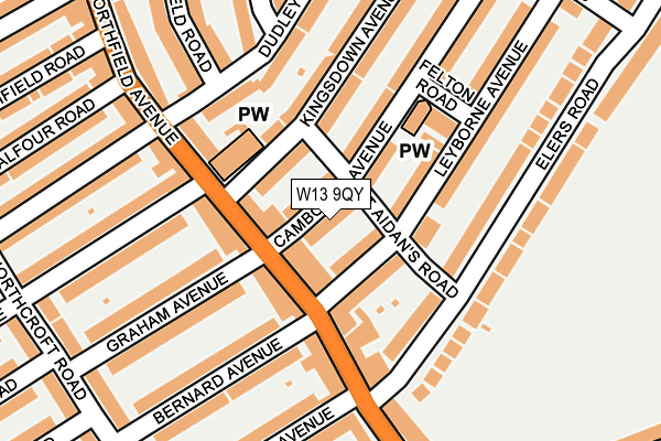 W13 9QY map - OS OpenMap – Local (Ordnance Survey)