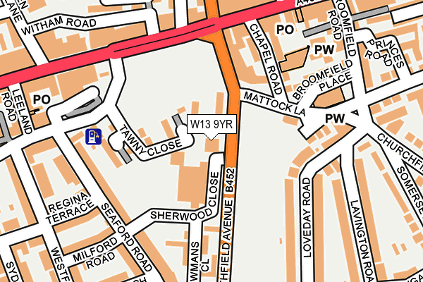 W13 9YR map - OS OpenMap – Local (Ordnance Survey)