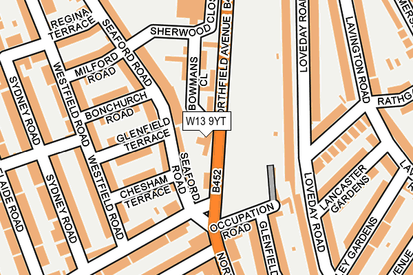 W13 9YT map - OS OpenMap – Local (Ordnance Survey)