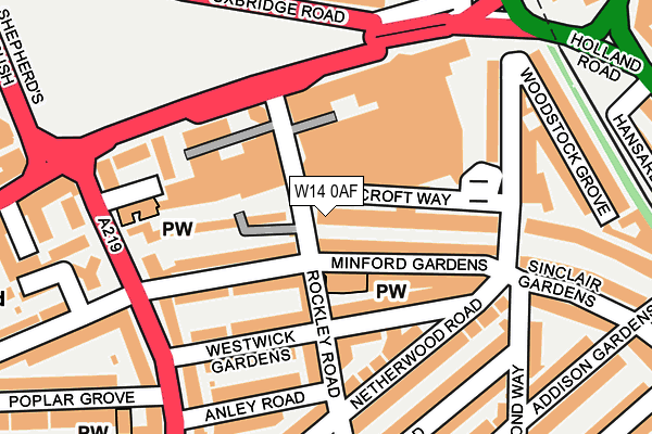 W14 0AF map - OS OpenMap – Local (Ordnance Survey)