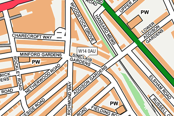 W14 0AU map - OS OpenMap – Local (Ordnance Survey)