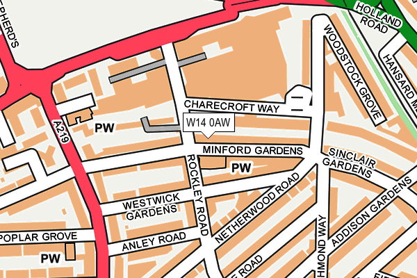 W14 0AW map - OS OpenMap – Local (Ordnance Survey)